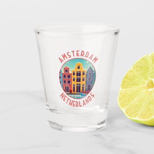 Amsterdam Nederland Kleurrijke huizen in nood Shot Glas (Voorkant)
