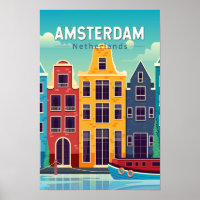 Amsterdam Nederland Kleurrijke Huizen Reis Retro