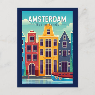 Amsterdam Nederland Kleurrijke Huizen Reizen Retro Briefkaart