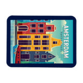 Amsterdam Nederland Kleurrijke Huizen Reizen Retro Magneet (Horizontaal)