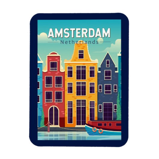 Amsterdam Nederland Kleurrijke Huizen Reizen Retro Magneet (Verticaal)