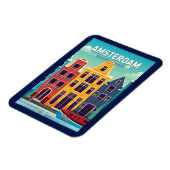 Amsterdam Nederland Kleurrijke Huizen Reizen Retro Magneet (Linkerzijde)