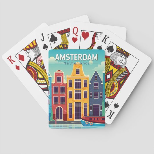 Amsterdam Nederland Kleurrijke Huizen Reizen Retro Pokerkaarten (Achterkant)