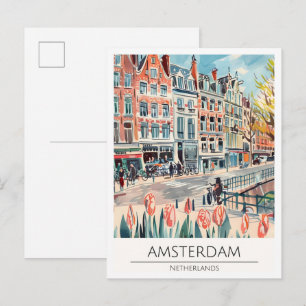 Amsterdam Nederland Kunst Illustratie Reizen Briefkaart