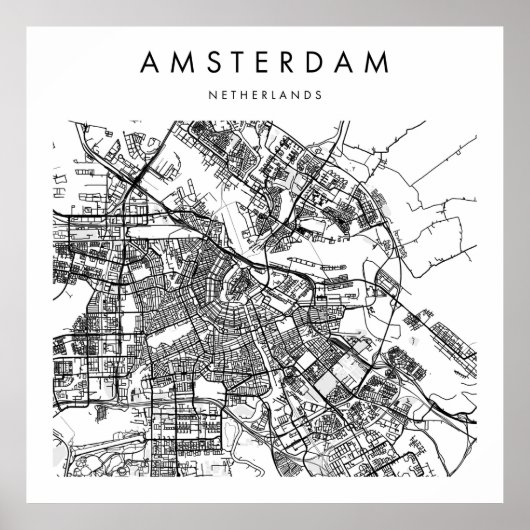 Amsterdam Nederland Minimale Modern Street Map Poster (Voorkant)
