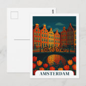 Amsterdam Nederland Nacht Reizen Fietsen Briefkaart (Voorkant / Achterkant)