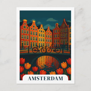Amsterdam Nederland Nacht Reizen Fietsen Briefkaart