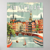 Amsterdam Nederland Poster Kunstprint, Stad Retro (Voorkant)