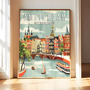 Amsterdam Nederland Poster Kunstprint, Stad Retro