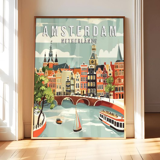 Amsterdam Nederland Poster Kunstprint, Stad Retro