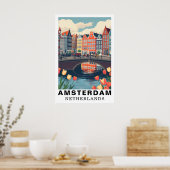 Amsterdam Nederland Reis Fietsen Tulp Poster (Keuken)
