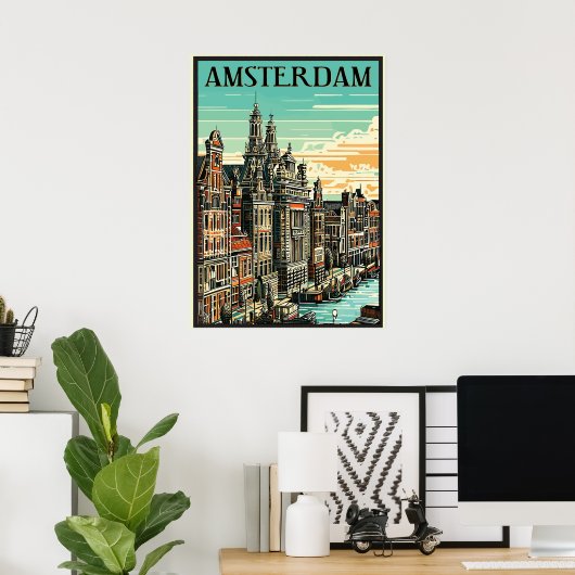 Amsterdam, Nederland, reisposter Poster (Thuiskantoor)