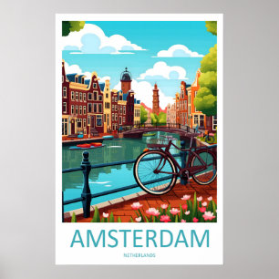 Amsterdam Nederland Reisposter Vintage Ski Poster