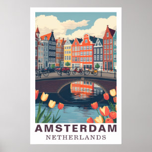 Amsterdam Nederland Reizen Fietsen Tulp Poster