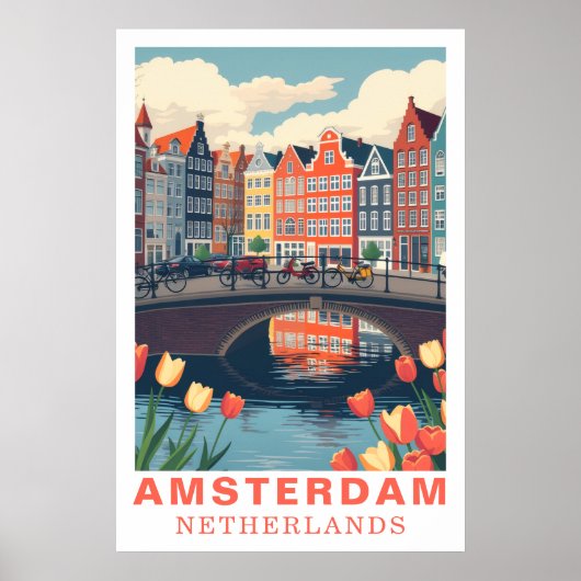 Amsterdam Nederland Reizen Fietsen Tulp Poster (Voorkant)