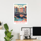 Amsterdam Nederland Reizen Fietsen Tulp Poster (Thuiskantoor)