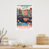 Amsterdam Nederland Reizen Fietsen Tulp Poster (Keuken)