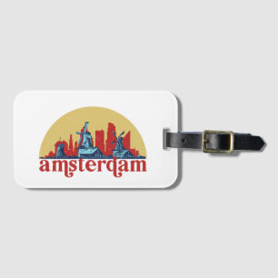Amsterdam Nederland Retro City Skyline Cityscape Bagagelabel