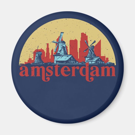 Amsterdam Nederland Retro City Skyline Cityscape Magneet (Voorkant)