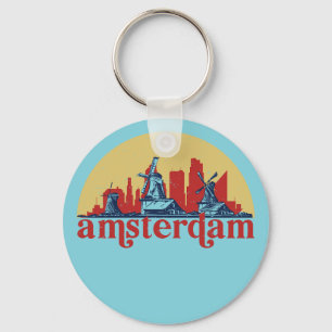 Amsterdam Nederland Retro City Skyline Cityscape Sleutelhanger