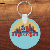 Amsterdam Nederland Retro City Skyline Cityscape Sleutelhanger (Voorkant)