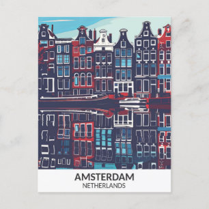 Amsterdam Nederland Retro Kunstwerk Reizen Briefkaart
