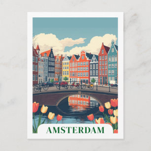 Amsterdam Nederland Retro Reis Fietsen Briefkaart