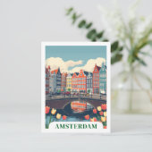 Amsterdam Nederland Retro Reizen Fietsen Briefkaart (Staand voorkant)