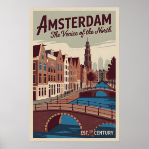 Amsterdam Nederland Retro Silhouette Reis Poster