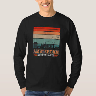 Amsterdam Nederland Retro Vintage Sunset Skyline T-shirt