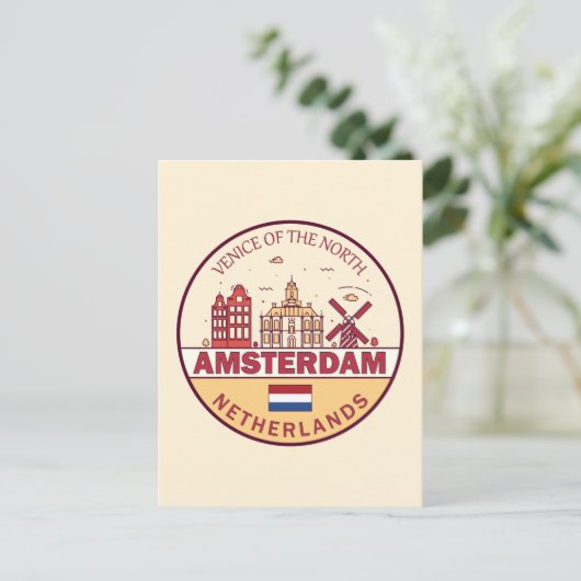 Amsterdam Nederland Skyline Embleem Briefkaart (Staand voorkant)