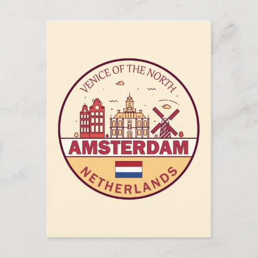 Amsterdam Nederland Skyline Embleem Briefkaart (Voorkant)