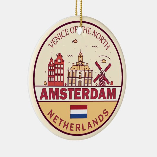 Amsterdam Nederland Skyline Embleem Keramisch Ornament (Rechts)