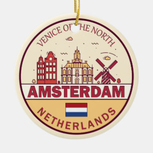 Amsterdam Nederland Skyline Embleem Keramisch Ornament