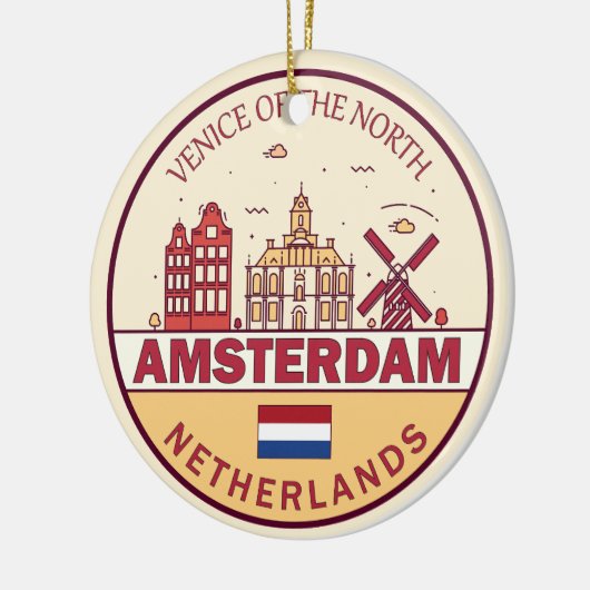 Amsterdam Nederland Skyline Embleem Keramisch Ornament (Links)