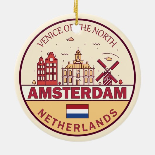 Amsterdam Nederland Skyline Embleem Keramisch Ornament (Achterkant)