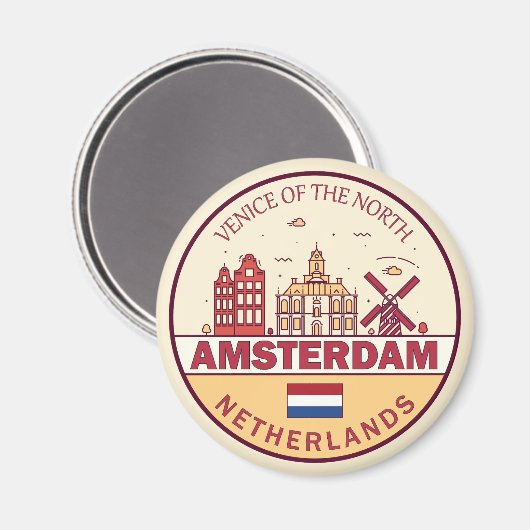 Amsterdam Nederland Skyline Embleem Magneet (Voorkant / Achterkant)