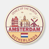 Amsterdam Nederland Skyline Embleem Magneet (Voorkant)