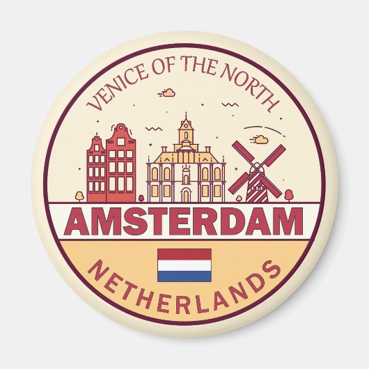 Amsterdam Nederland Skyline Embleem Magneet (Voorkant)