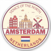 Amsterdam Nederland Skyline Embleem Sticker (Voorkant)