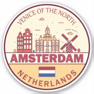 Amsterdam Nederland Skyline Embleem Sticker