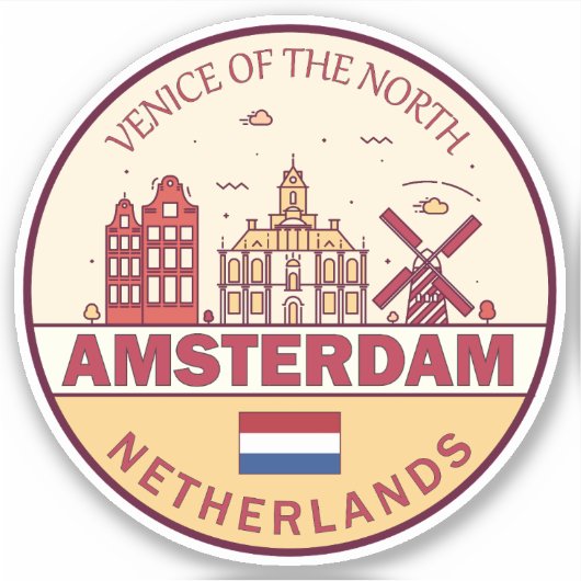 Amsterdam Nederland Skyline Embleem Sticker (Voorkant)