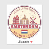 Amsterdam Nederland Skyline Embleem Sticker (Vel)