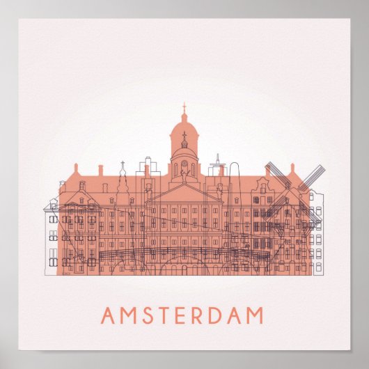Amsterdam, Nederland | Skyline of Landmarks Poster (Voorkant)