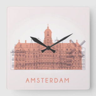 Amsterdam, Nederland Skyline of Landmarks Vierkante Klok
