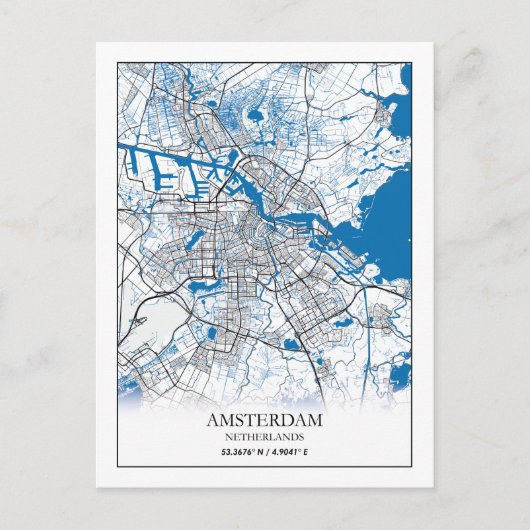 Amsterdam Nederland Stadskaart Eenvoudig Briefkaart (Voorkant)