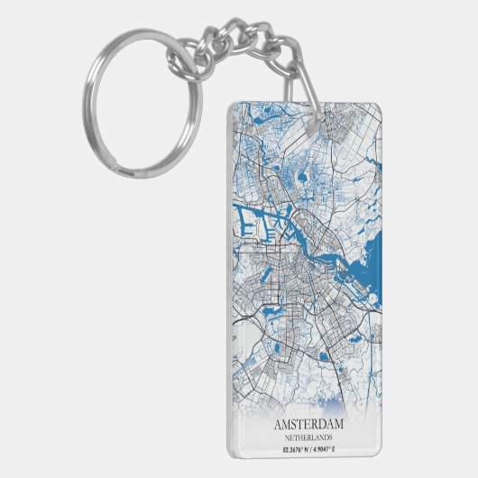 Amsterdam Nederland Stadskaart Eenvoudig Sleutelhanger (Voorkant Links)
