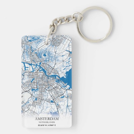 Amsterdam Nederland Stadskaart Eenvoudig Sleutelhanger (achterkant)