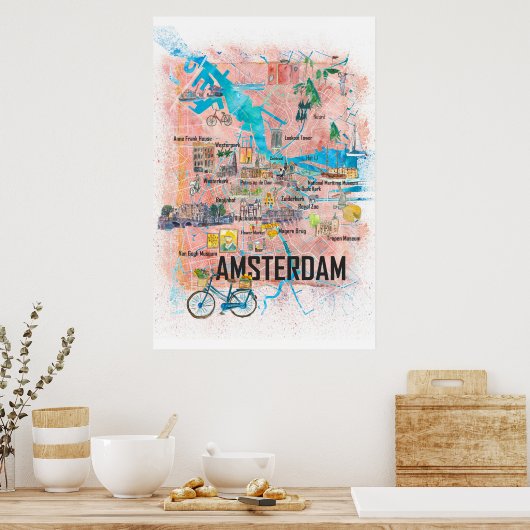 Amsterdam Nederland Stadskaart Poster (Keuken)