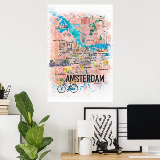 Amsterdam Nederland Stadskaart Poster (Thuiskantoor)